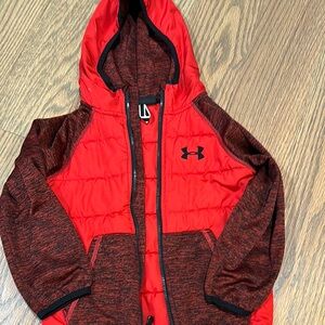 Under Armour Red and Black Hooded Jacket size 5
